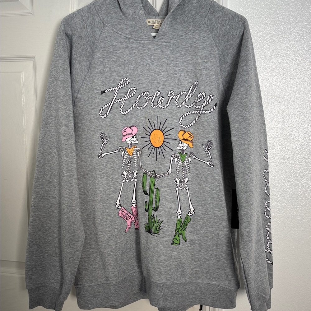 Hoodie Gray  with Colorful Skeleton Graphic